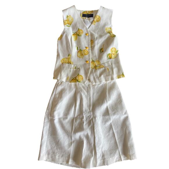 VTG Norton McNaughton Set White Lemon Vest And Shorts Retro 80s Womens 8 Petite - Picture 1 of 9